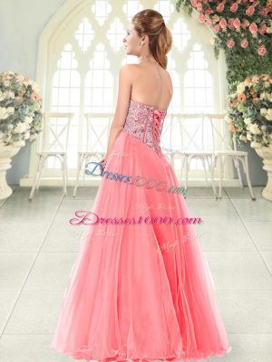 Watermelon Red Formal Evening Gowns Prom and Party with Beading Sweetheart Sleeveless Lace Up