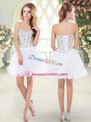 Top Selling White A-line Beading Homecoming Dress Lace Up Tulle Sleeveless Mini Length