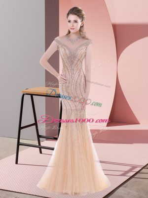 Fitting Peach Scoop Zipper Beading Sweep Train Sleeveless