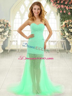 Apple Green Sweetheart Neckline Beading Dress for Prom Sleeveless Zipper
