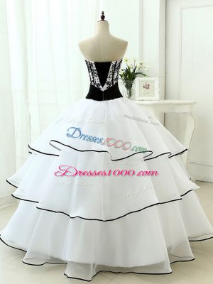 Classical White Sleeveless Organza Lace Up Ball Gown Prom Dress for Military Ball and Sweet 16 and Quinceanera