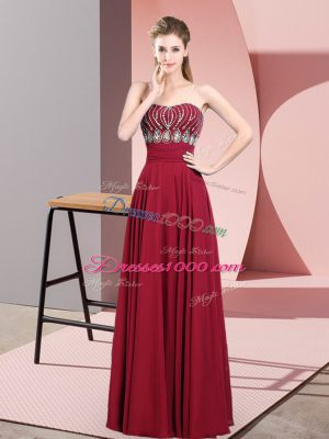 Cute Red Sleeveless Beading Floor Length Dress for Prom