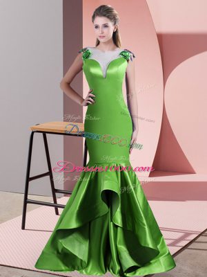 Fashion Green Sleeveless Sweep Train Beading and Lace and Appliques