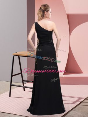 Popular One Shoulder Sleeveless Chiffon Evening Dress Beading Side Zipper