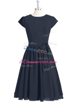 Fitting Black Cap Sleeves Chiffon Zipper Prom Party Dress for Prom and Party and Military Ball