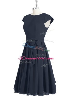 Fitting Black Cap Sleeves Chiffon Zipper Prom Party Dress for Prom and Party and Military Ball