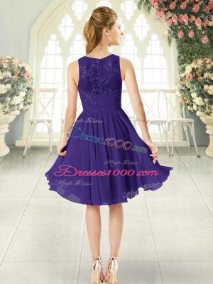 Purple Empire Chiffon Scoop Sleeveless Lace Knee Length Zipper Evening Dress