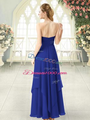 Ideal Chiffon Sweetheart Sleeveless Zipper Ruching Prom Dresses in Royal Blue