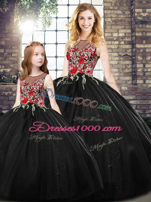 On Sale Black Sweet 16 Dress Military Ball and Sweet 16 and Quinceanera with Embroidery Scoop Sleeveless Zipper