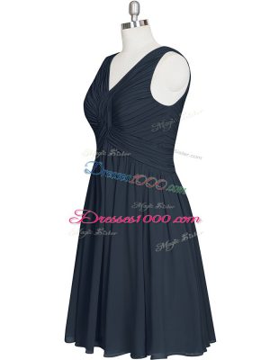 V-neck Sleeveless Zipper Evening Dress Black Chiffon