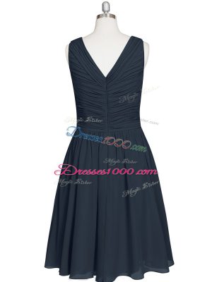 V-neck Sleeveless Zipper Evening Dress Black Chiffon