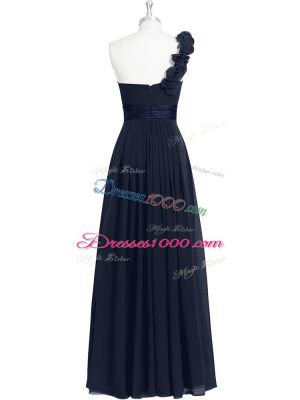 Deluxe Floor Length Black Prom Evening Gown One Shoulder Sleeveless Zipper