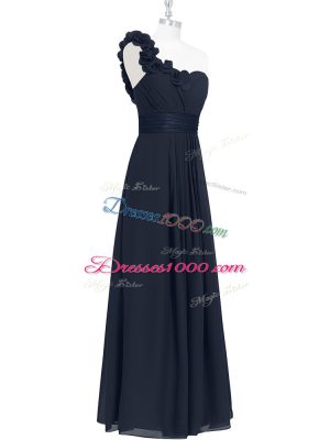 Deluxe Floor Length Black Prom Evening Gown One Shoulder Sleeveless Zipper