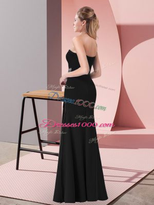 Sleeveless Satin Floor Length Zipper Prom Gown in Black with Beading