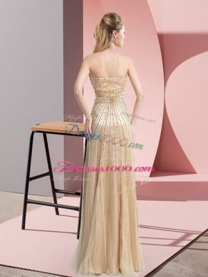 Floor Length Champagne Prom Dresses Tulle Sleeveless Beading