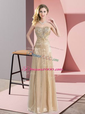 Floor Length Champagne Prom Dresses Tulle Sleeveless Beading