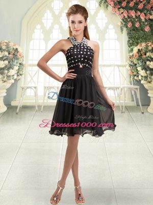 Gorgeous Halter Top Sleeveless Evening Dress Mini Length Beading Black Chiffon