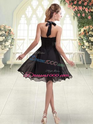 Gorgeous Halter Top Sleeveless Evening Dress Mini Length Beading Black Chiffon