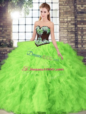 Ball Gowns Tulle Sweetheart Sleeveless Beading and Embroidery Floor Length Lace Up Sweet 16 Quinceanera Dress
