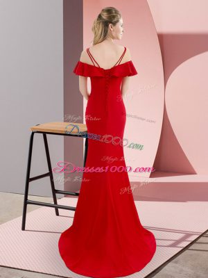 Vintage Red Straps Lace Up Beading Sweep Train Sleeveless