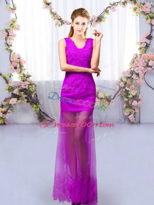 Tulle V-neck Sleeveless Lace Up Lace Quinceanera Court Dresses in Purple