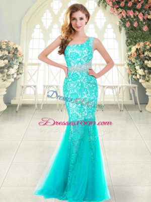 Aqua Blue Sleeveless Tulle Zipper Homecoming Dress for Prom and Party