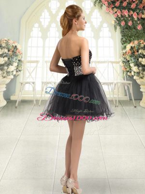 Black A-line Tulle Sweetheart Sleeveless Beading Mini Length Lace Up Prom Dresses