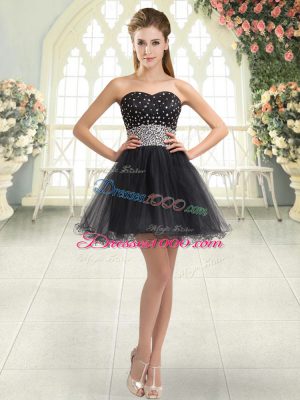 Black A-line Tulle Sweetheart Sleeveless Beading Mini Length Lace Up Prom Dresses