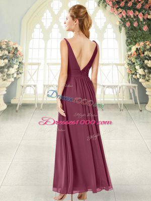 Empire Dress for Prom Burgundy Off The Shoulder Chiffon Sleeveless Ankle Length Side Zipper