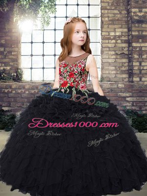 Scoop Sleeveless Organza Child Pageant Dress Embroidery and Ruffles Zipper