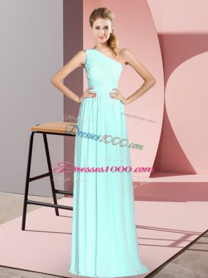 Traditional Empire Party Dress Wholesale Apple Green One Shoulder Chiffon Sleeveless Floor Length Lace Up