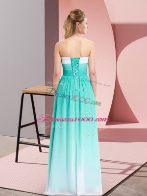 Beautiful Floor Length Empire Sleeveless Turquoise Dress for Prom Lace Up