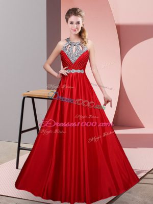 New Style Red Lace Up Halter Top Beading Satin Sleeveless