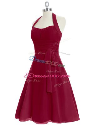 Shining Knee Length Wine Red Homecoming Dress Halter Top Sleeveless Zipper