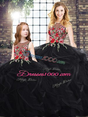 Ball Gowns Quinceanera Dresses Black Scoop Sleeveless Floor Length Zipper