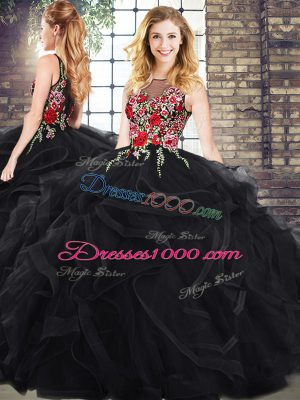 Ball Gowns Quinceanera Dresses Black Scoop Sleeveless Floor Length Zipper