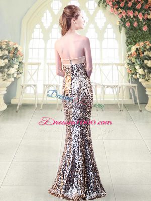 Elegant Silver Zipper Strapless Beading and Sequins and Bowknot Prom Dresses Sequined Sleeveless