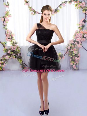 Gorgeous Lace Quinceanera Court Dresses Black Side Zipper Sleeveless Mini Length