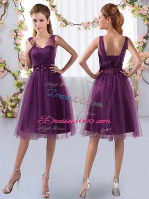Purple V-neck Zipper Appliques Dama Dress for Quinceanera Sleeveless