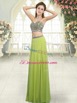 Shining Chiffon Sweetheart Sleeveless Backless Beading Dress for Prom in Olive Green