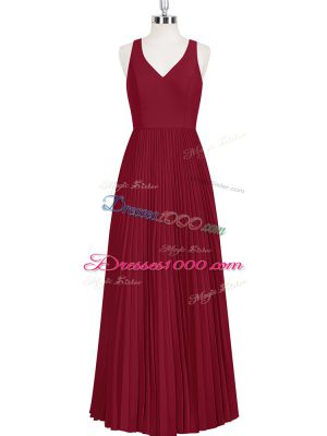 Superior A-line Prom Dress Wine Red V-neck Sleeveless Floor Length Zipper