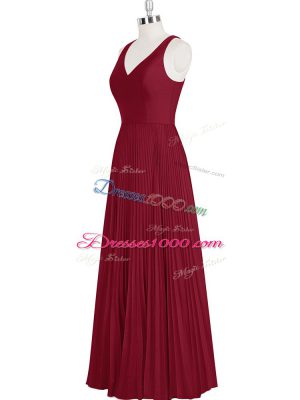 Superior A-line Prom Dress Wine Red V-neck Sleeveless Floor Length Zipper