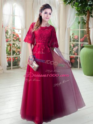 Graceful Floor Length A-line Half Sleeves Red Prom Party Dress Zipper