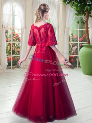 Graceful Floor Length A-line Half Sleeves Red Prom Party Dress Zipper