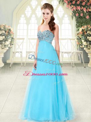 Hot Selling Floor Length Aqua Blue Prom Evening Gown Sweetheart Sleeveless Lace Up