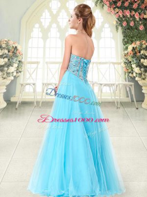 Hot Selling Floor Length Aqua Blue Prom Evening Gown Sweetheart Sleeveless Lace Up