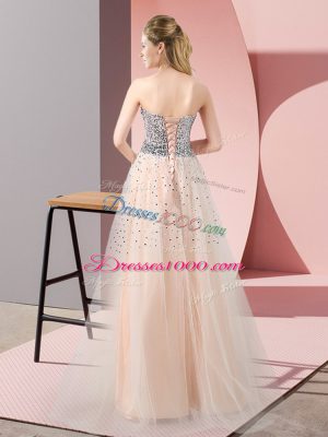 Sophisticated Sweetheart Sleeveless Lace Up Prom Evening Gown Peach Tulle