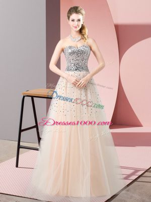 Sophisticated Sweetheart Sleeveless Lace Up Prom Evening Gown Peach Tulle