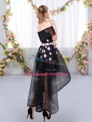 Modern Tulle Short Sleeves High Low Quinceanera Court of Honor Dress and Appliques