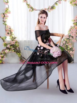 Modern Tulle Short Sleeves High Low Quinceanera Court of Honor Dress and Appliques